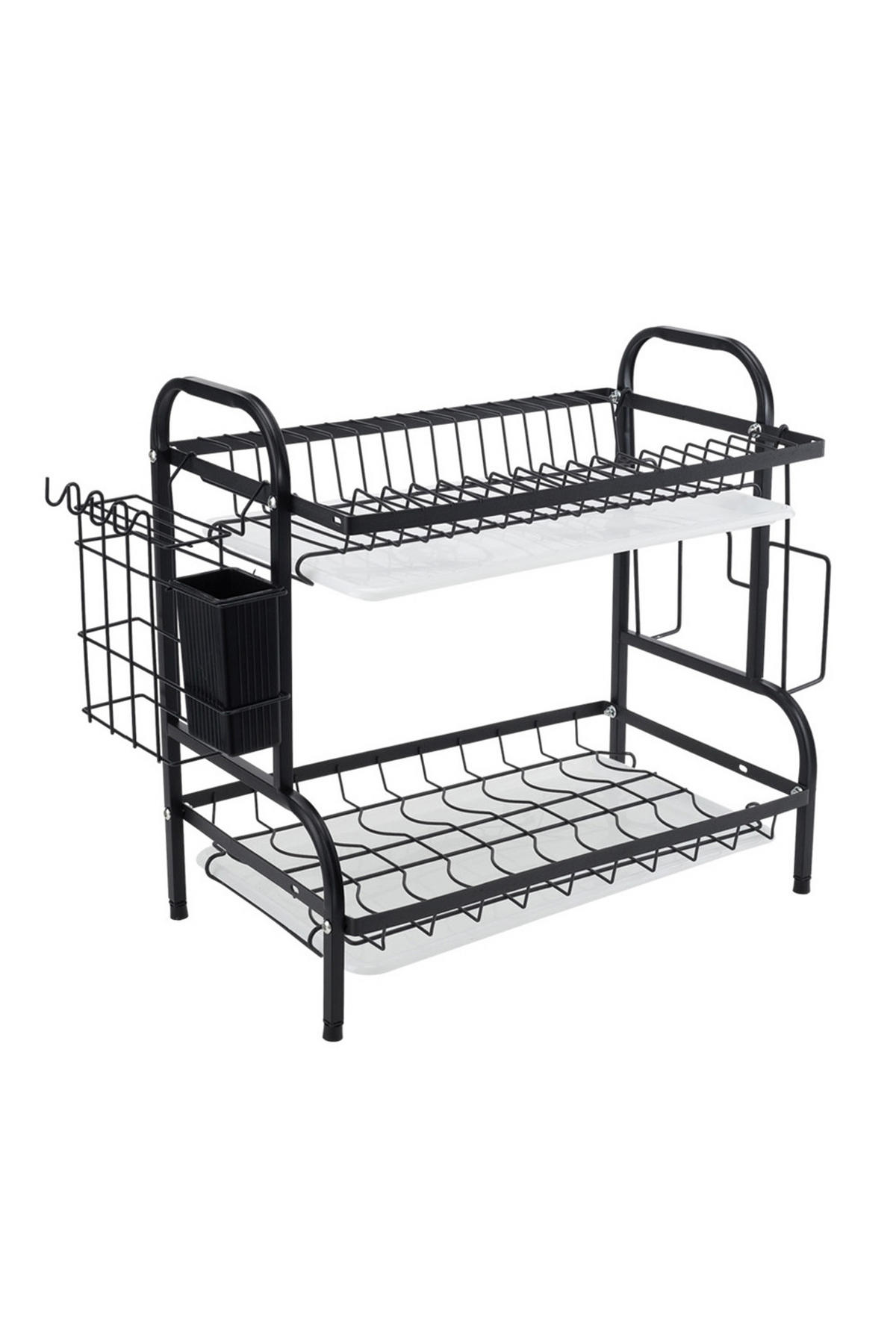 GESCHIRRABTROPFGESTELL Zweistufiges aus rostfreiem Stahl in Schwarz Leicht zu montieren Rutschfest und oberflächenschonend 43 x 23,5 x 39 cm - Schwarz, Metall (43/39/23.5cm) - Livingandhome