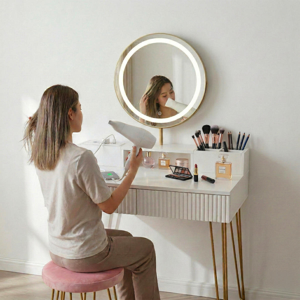 LIČILNA miza - večbarvno, kovina/steklo (80/135/40cm) - Relaxdays