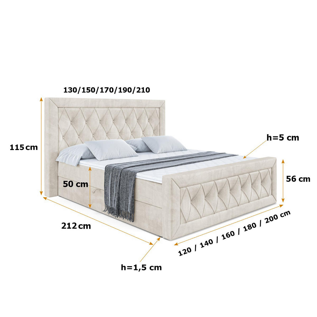 BOXBETT NOEL-Z - 140 x 200 - H3 - Ecru - Ecru, Holzwerkstoff (140/200cm) - ALTDECOR