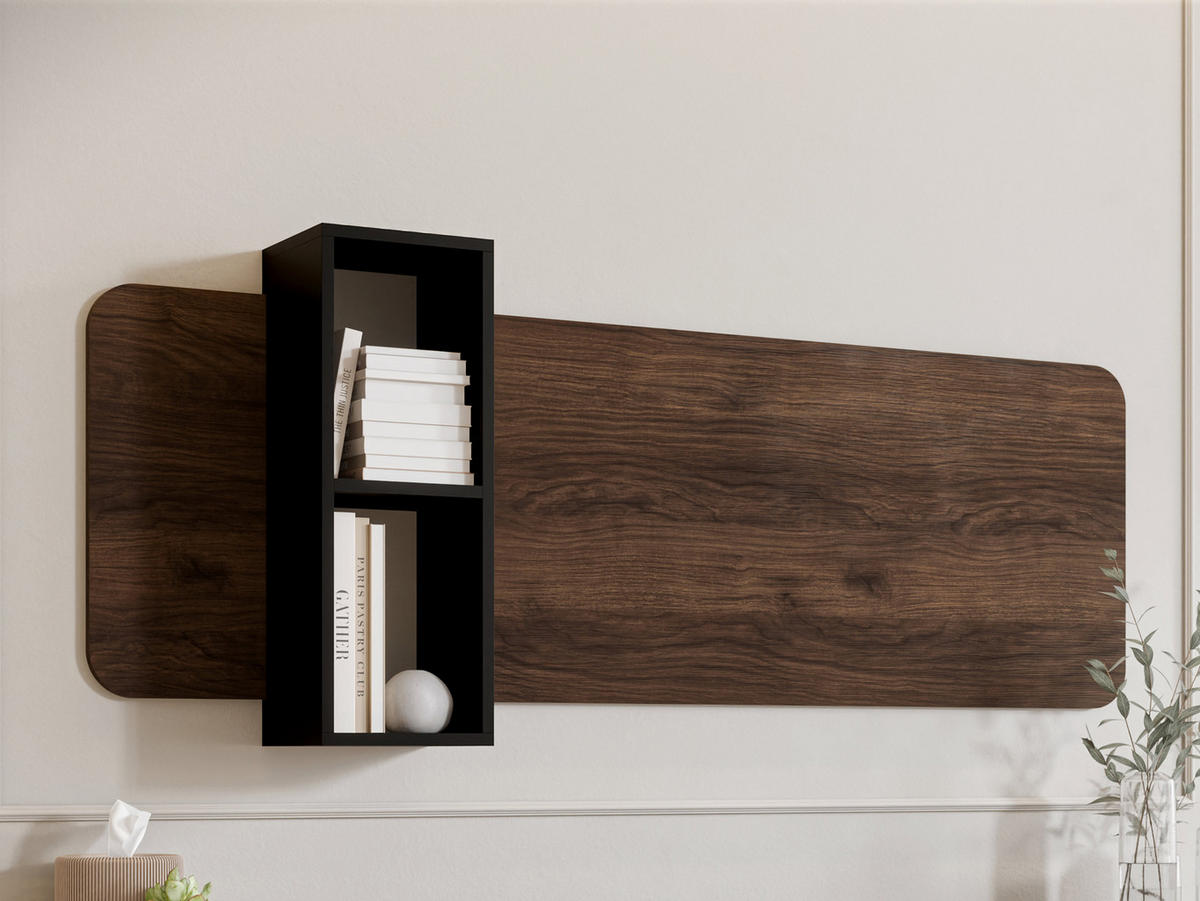 WANDPANEEL MIT REGAL Philippe - Nussbaumfarben/Schwarz, Holzwerkstoff (160/52/20cm) - MIRJAN24