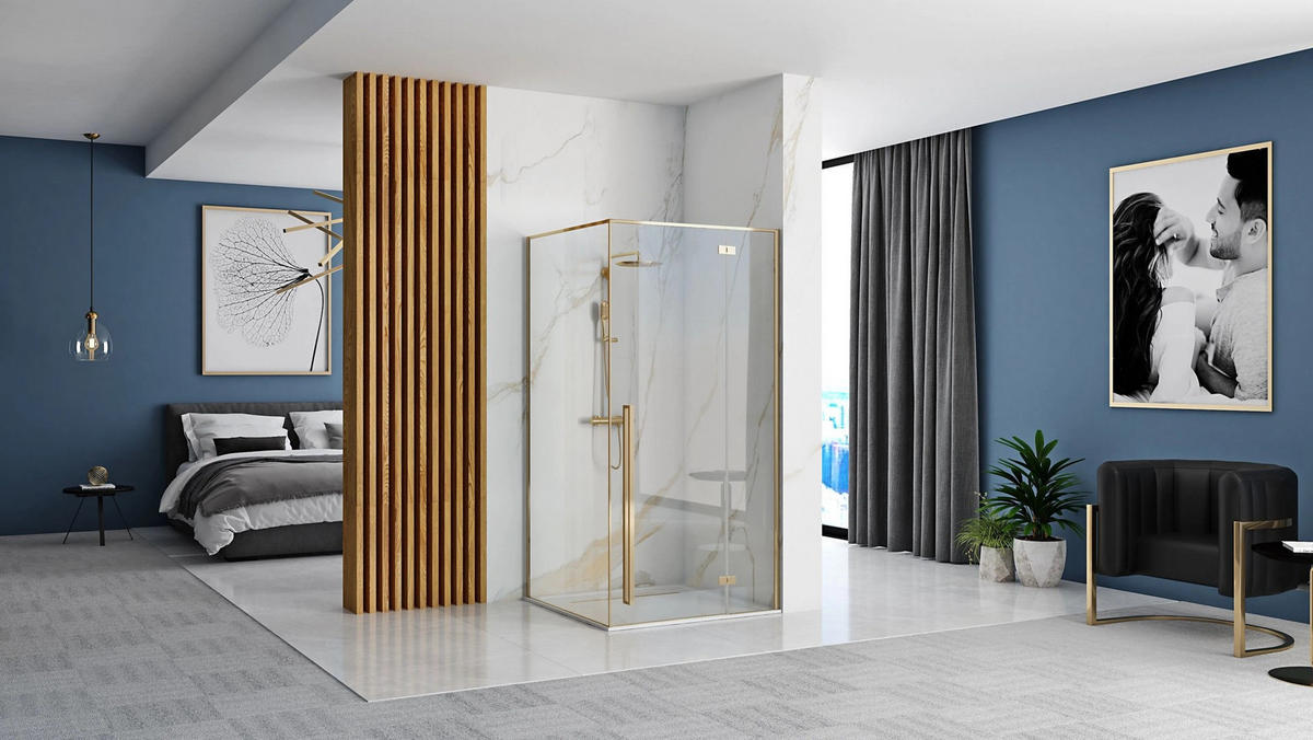 DUSCHKABINE Rea Fargo Gold 100x80 ohne Duschwanne - Goldfarben, Glas (80/99.5/195cm) - REA