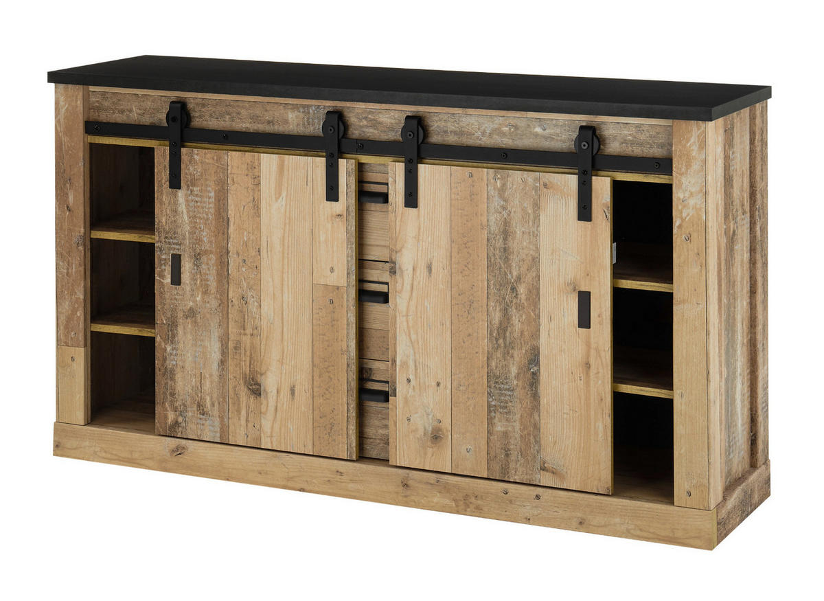 SIDEBOARD Used Wood hell, anthrazit 162 cm, Kommode mit Soft-Close - Anthrazit/Schwarz, Holzwerkstoff/Metall (162/91/43cm) - Furn.Design