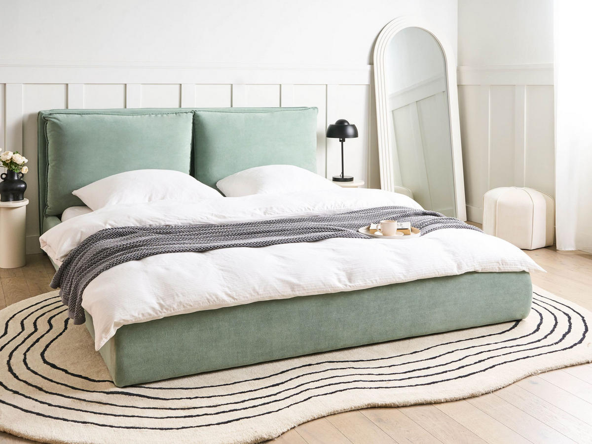 BETT mit Lattenrost 180/200 cm Mintgrün Bajonna - Schwarz/Mintgrün, Textil (180/200cm) - Beliani