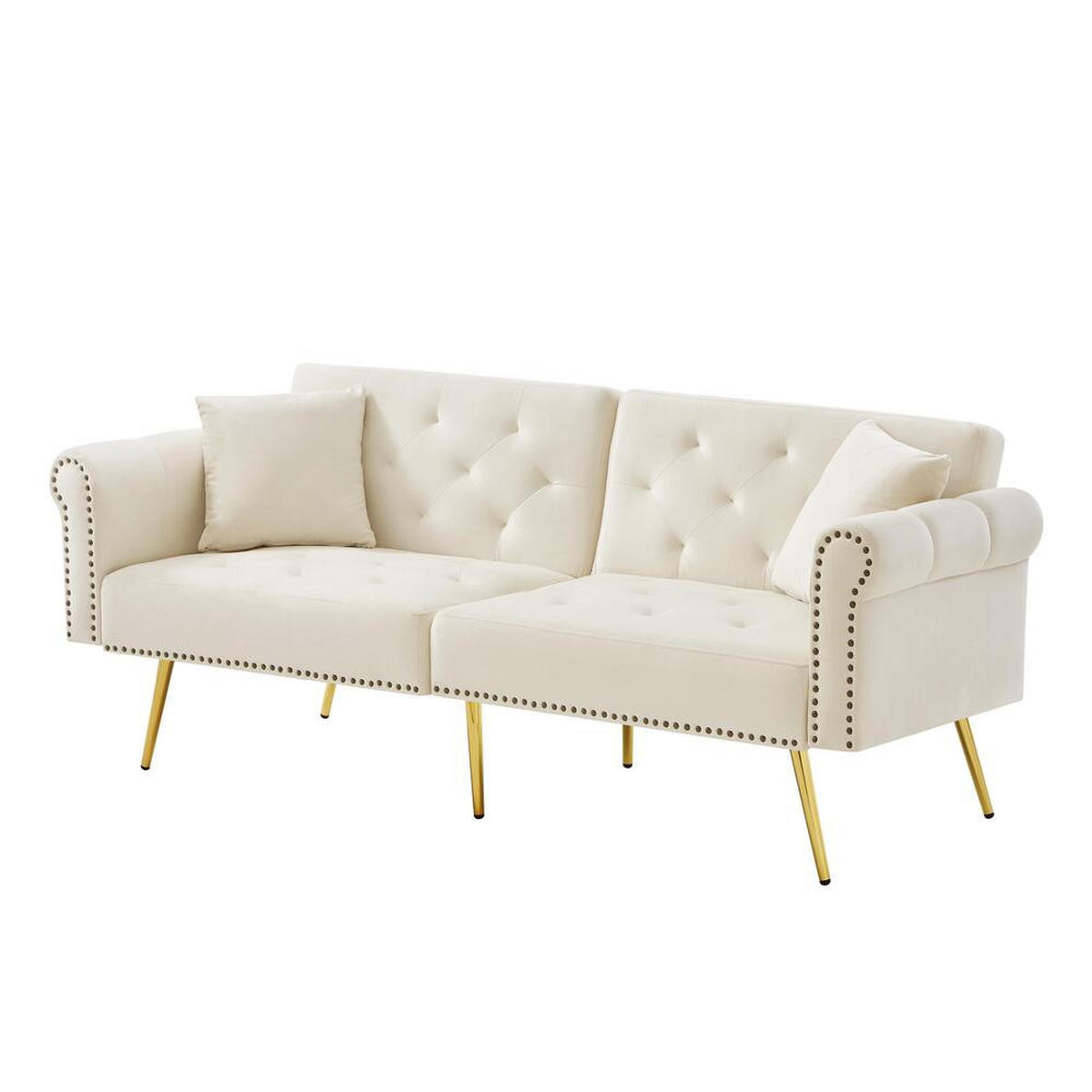 SOFA 2-Sitzer Schlaffunktion Samtbezug 3-Stufen Lehne Metallfüße Kleinraum - Beige, Holz (89.54/19.81/76.84cm) - FLIEKS