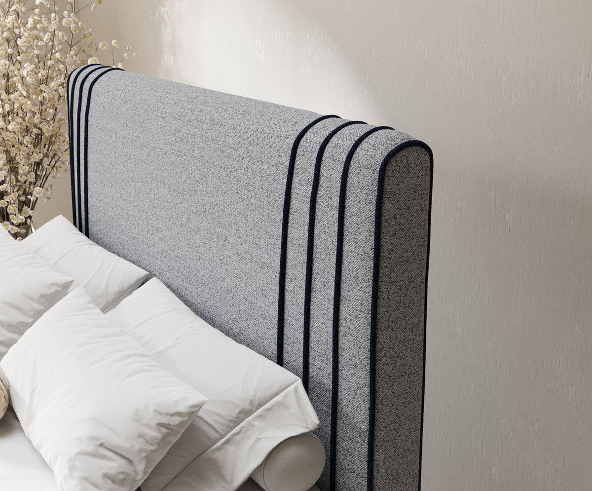 BOXSPRINGBETT Casone Grau/Marineblau 140/200 cm mit Latex-Topper - Silberfarben/Dunkelblau, Holz/Holzwerkstoff (140/200cm) - Maison de Reve