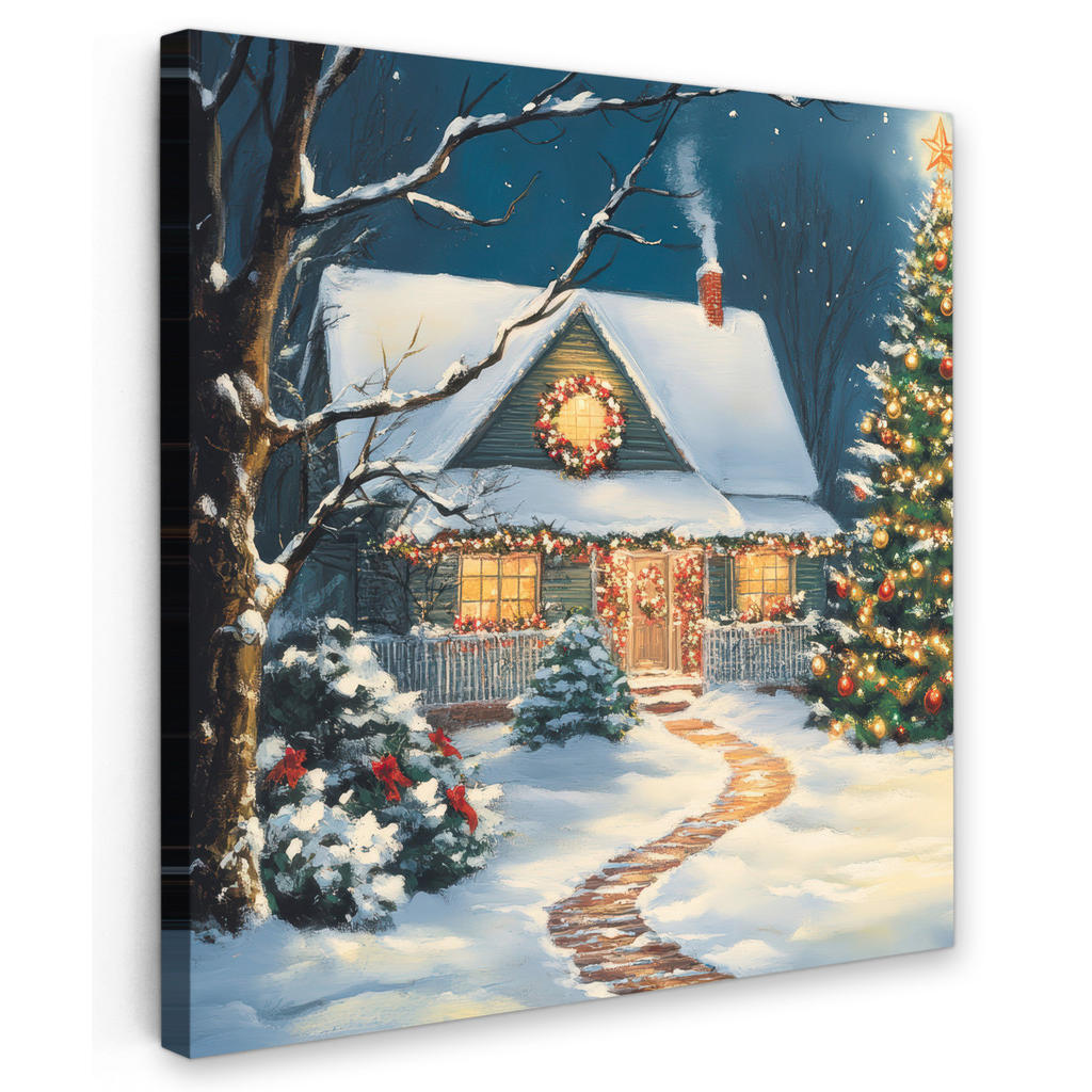 MuchoWow OBRAZ NA PLÁTNĚ Vánoce - Vánoční stromek - Zima - Domov - Sníh 50x50 cm