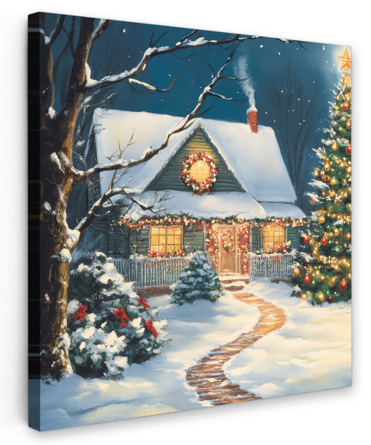 LEINWANDBILD Weihnachten - Weihnachtsbaum - Winter - Zuhause - Schnee 20x20 cm - Smaragdgrün, Textil (20/20cm) - MuchoWow