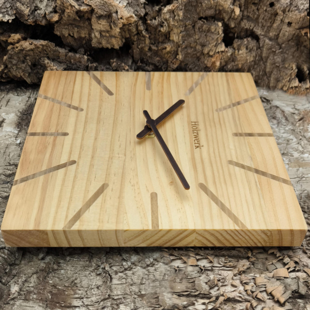 WANDUHR Holz Designer eckige EBERSBERG Loft Wand Uhr, beige - Beige, Holz/Metall (25/25/2cm) - Holzwerk