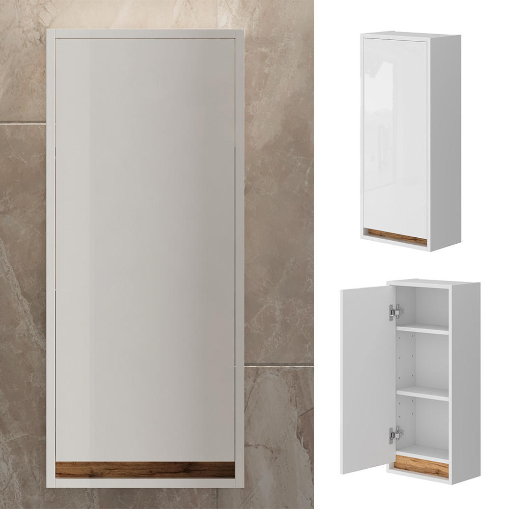 BADSCHRANK Detmold Weiß Hochglanz/Goldkraft Eiche 81.6 x 35 cm mit Tür - Honigeiche/Weiß Hochglanz, Holzwerkstoff (81.6/35/20cm) - Vicco