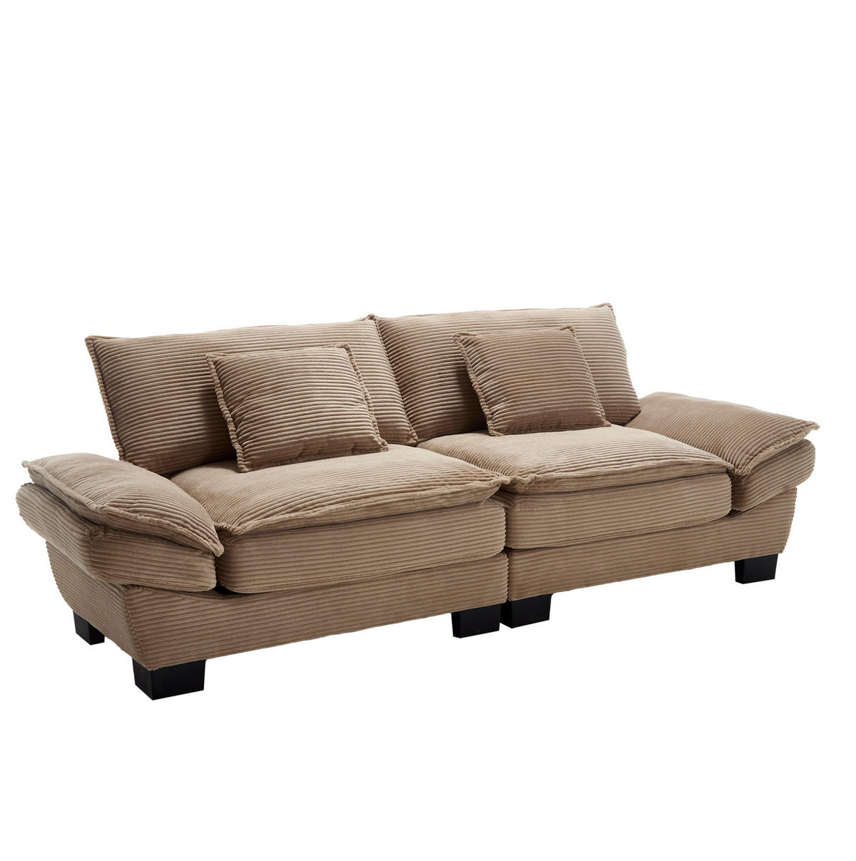 2-SITZER Sofa aus Samt 224x81x81 cm Khaki mit ultratiefem Sitz, 2 Kissen und gepolsterten Armlehnen - Naturfarben, Textil (81/81/224cm) - Modfu