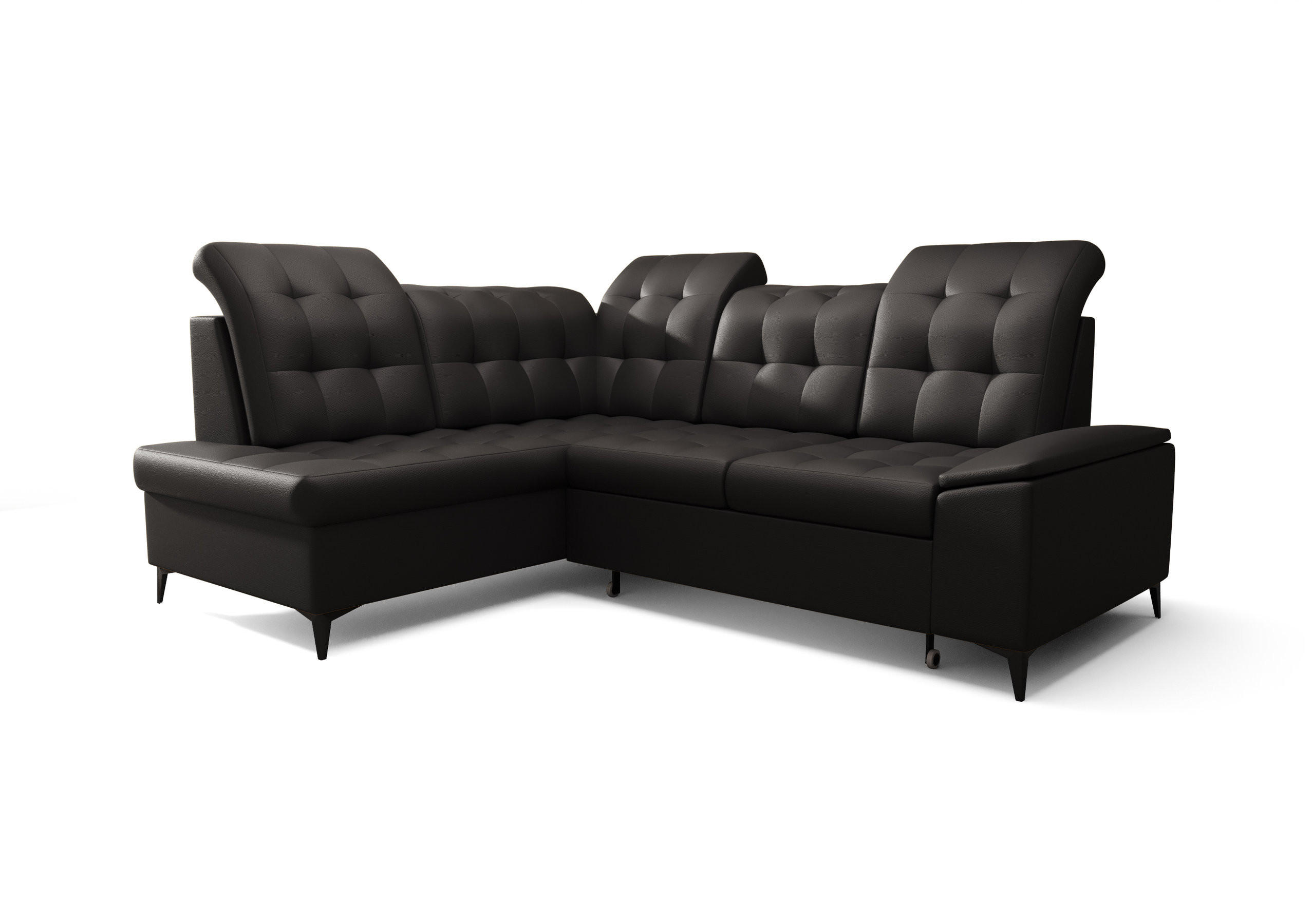 ECKSOFA KONGO RBN16, Eckcouch in L-Form mit Schlaffunktion, Farbe: Schwarz, Kunstleder, Ottomane Links - Schwarz, Textil (268/210cm) - O-Sofa