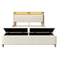 POLSTERBETT 160/200 cm mit LED-Beleuchtung, Kopfteil mit Stauraum und Bettbank, Beige - Beige, Holz (160/200cm) - Redom