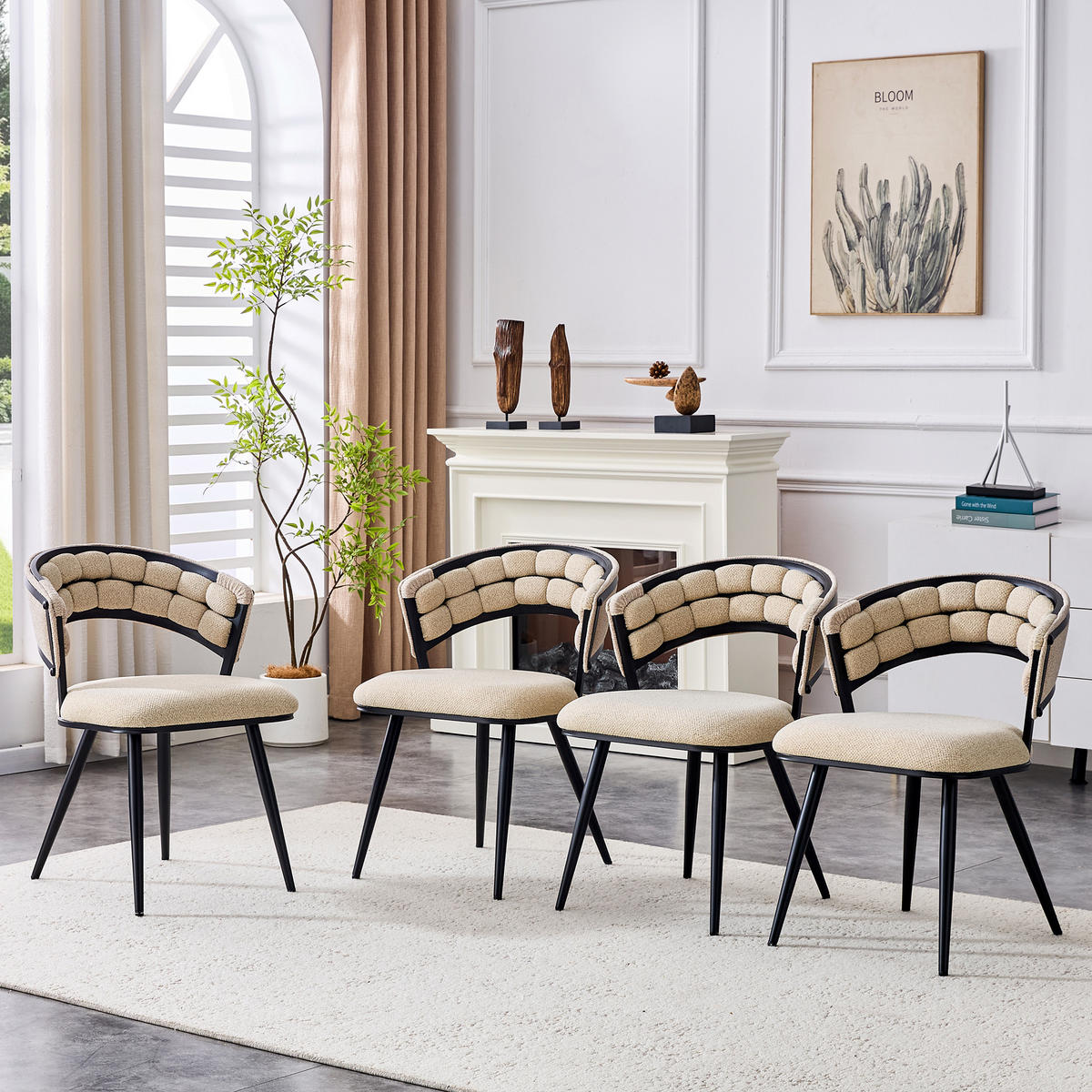 ARMLEHNSTUHL-SET DE-36781 4 Stück mit Samtbezug und schwarzen Metallbeinen Beige - Beige, Metall (57/78/64cm) - ComfortXL
