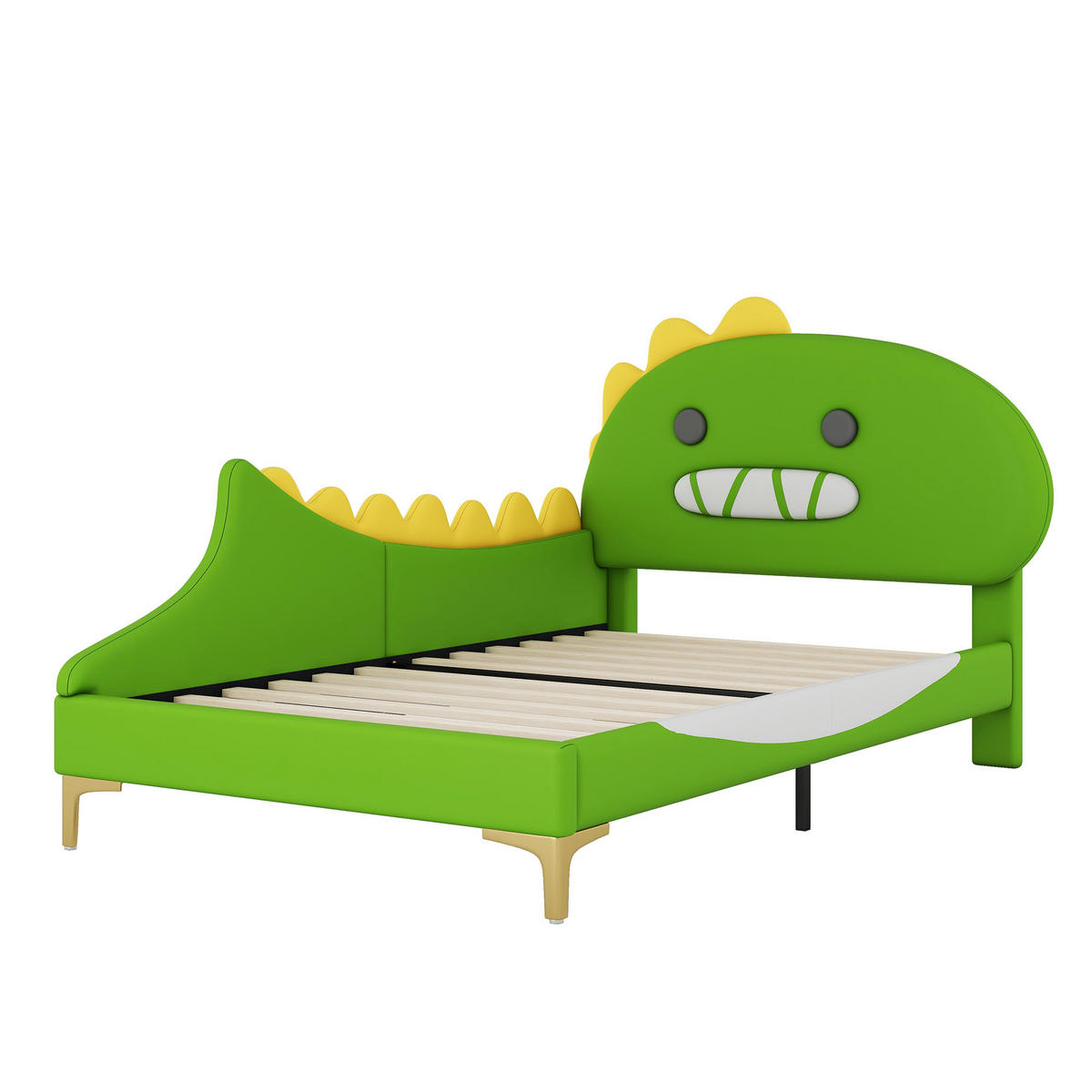 KINDERBETT Dinosaurier 90/200 cm Grün aus PU mit stabiler MDF-Konstruktion - Grün, Kunststoff (90/200cm) - OKWISH