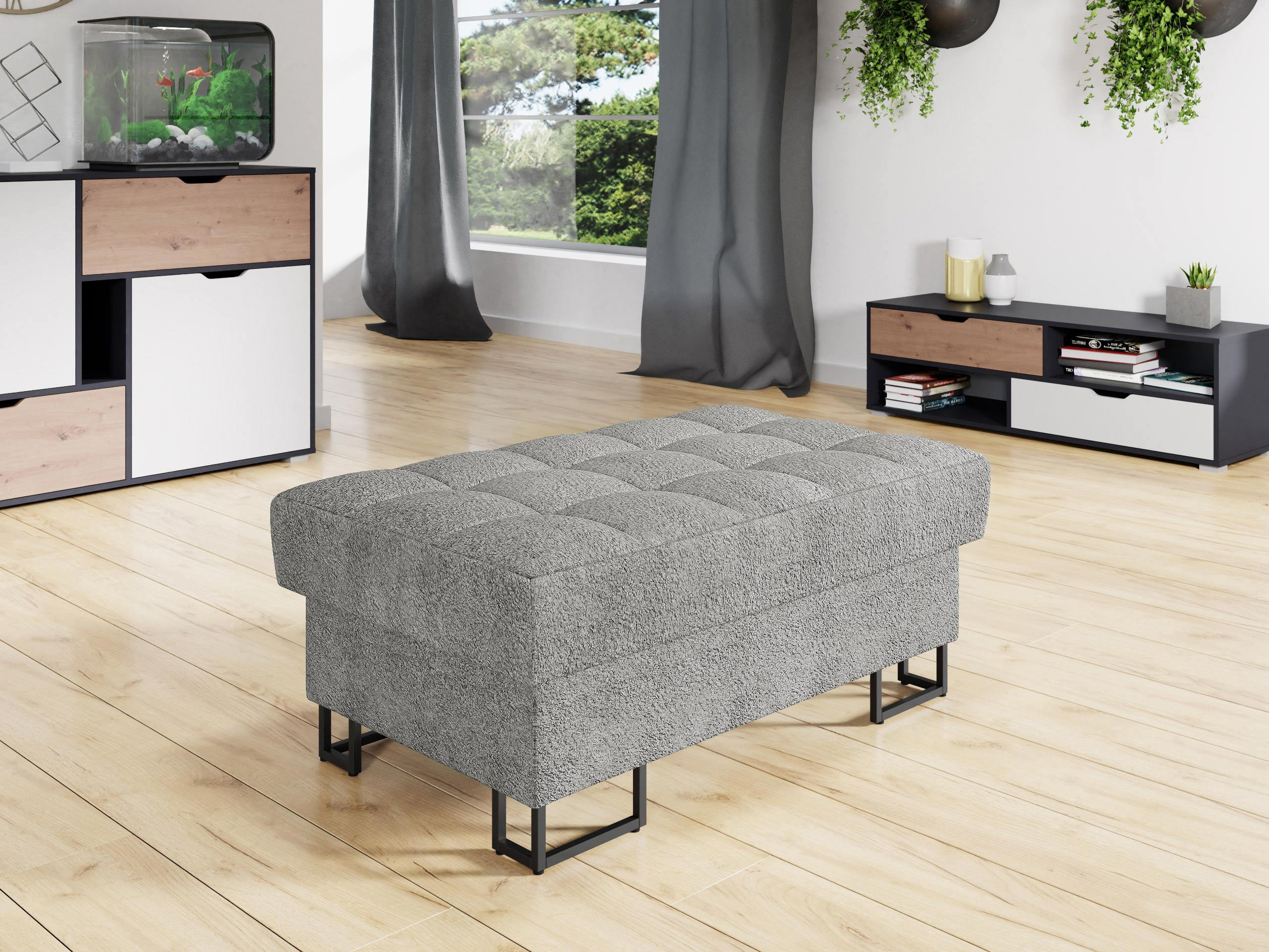 POLSTERHOCKER Laris - Schwarz/Alufarben, Holz/Textil (106/44/67cm) - MIRJAN24