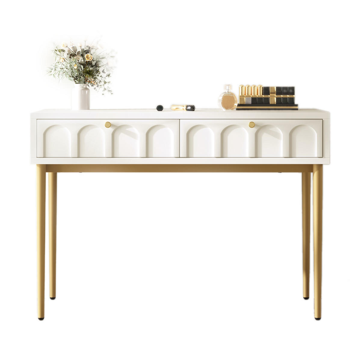 SCHMINKTISCH 100/45/76,5 cm in Creme-Weiß mit 2 Schubladen - Weiß, Holzwerkstoff (100/45/76.5cm) - Flora Grace