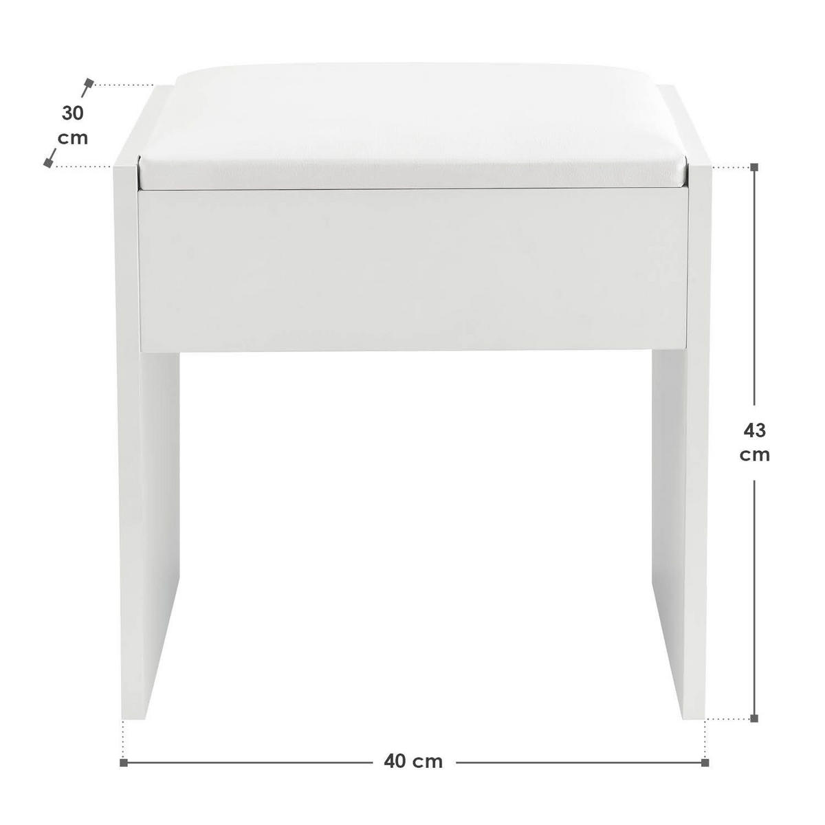 HOCKER Melly weiß mit Sitzkissen ideal für Schminktisch - Weiß, Textil (40/43/30cm) - Juskys