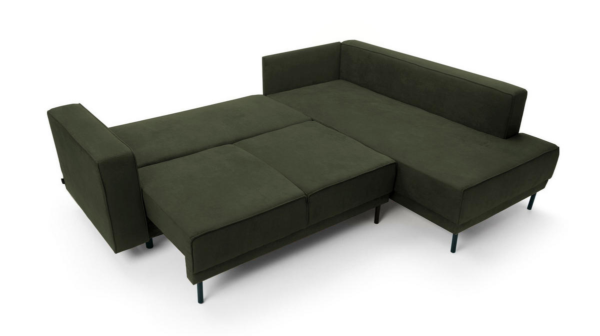 ECKSOFA Rodario Olivgrün Velours - Schwarz/Olivgrün, Textil/Metall (247/187cm) - Selsey