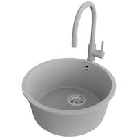 UNTERBAUSPÜLE GRANIT Valletta, 2-er set Grau 46/46 cm 1 Becken + Küchenarmatur 38/14 cm + Ablauf-Set ab 50er Unterschrank - Chromfarben/Grau, Kunststoff (46/20/46cm) - Primagran