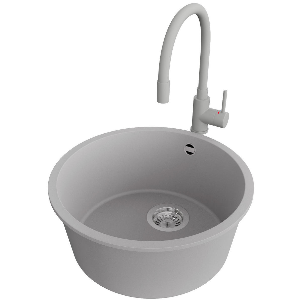 UNTERBAUSPÜLE GRANIT Valletta, 2-er set Grau 46/46 cm 1 Becken + Küchenarmatur 38/14 cm + Ablauf-Set ab 50er Unterschrank - Chromfarben/Grau, Kunststoff (46/20/46cm) - Primagran