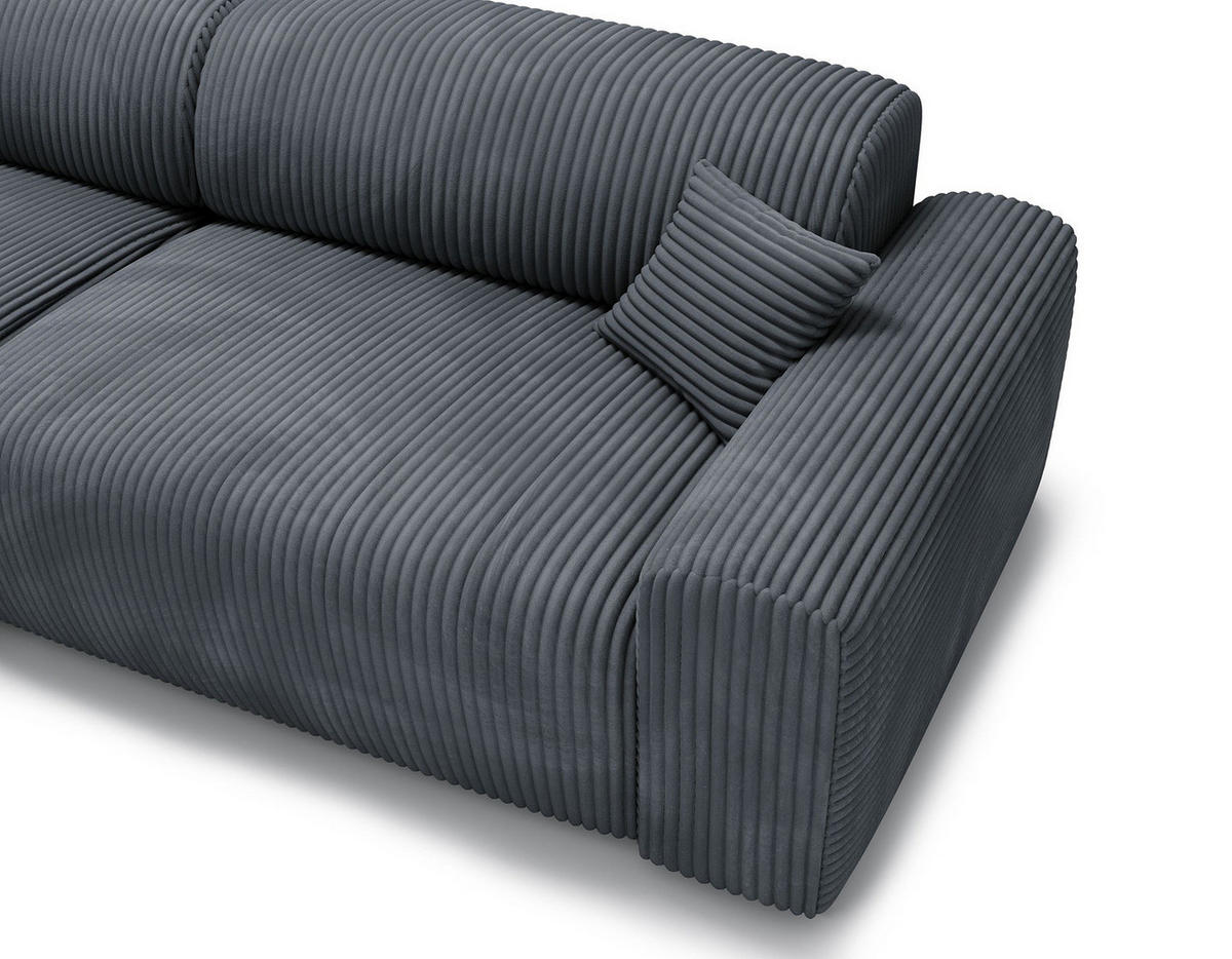 ECKSOFA mit Longchair - Cord - Blaugrau/Schwarz, Kunststoff/Textil (284/178cm) - home24