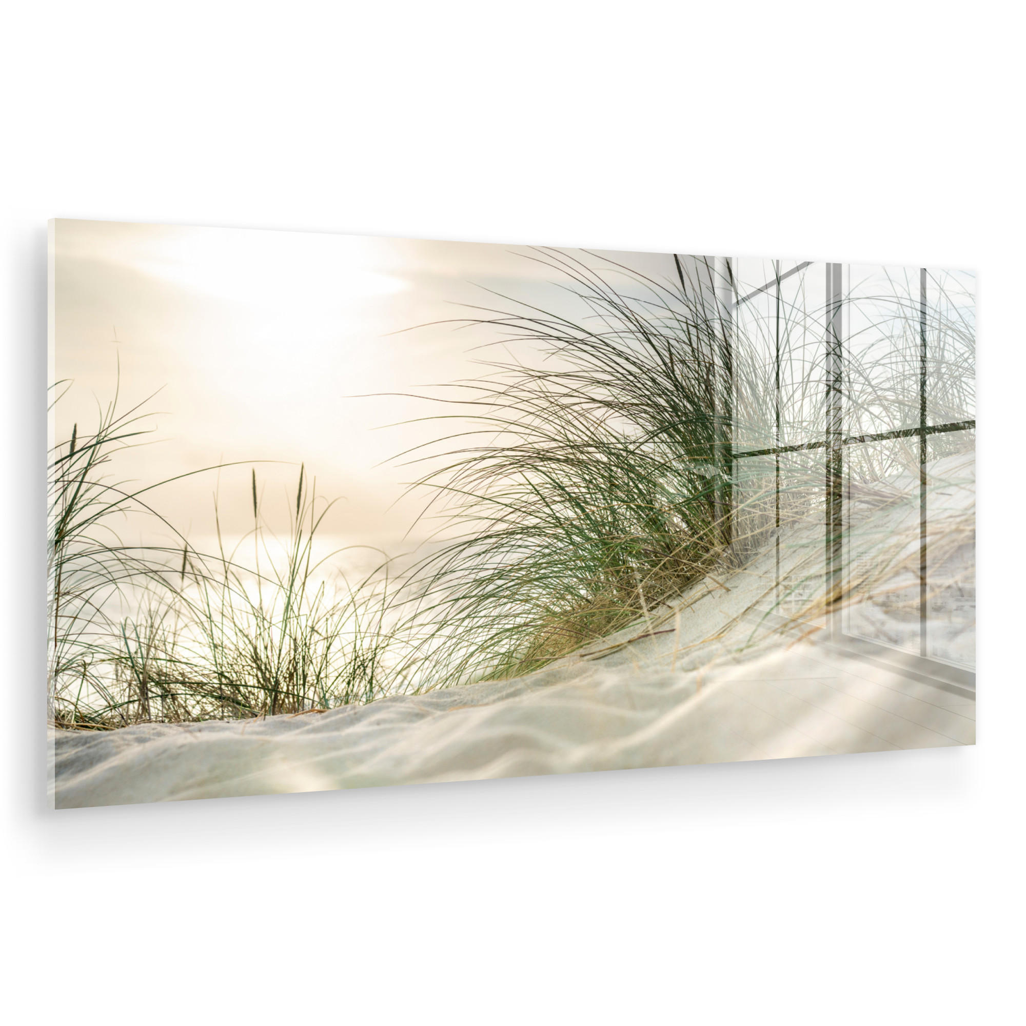 ACRYLGLASBILD Dünen mit Strandhafer in der Sonne des Nationalparks Schleswig-Holsteinisches Wattenmeer 120x60 cm - Creme, Glas (120/60cm) - MuchoWow