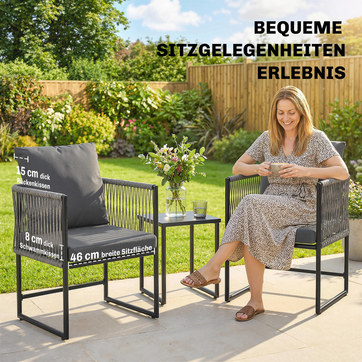 GARTENSTÜHLE 2er Set Stahl PE-Rattan Dunkelgrau - Dunkelgrau, Metall (52/66/52cm) - Outsunny