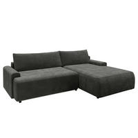 ECKSOFA mit Schlaffunktion - Longchair - Dunkelgrau/Schwarz, Kunststoff/Textil (253/167cm) - home24