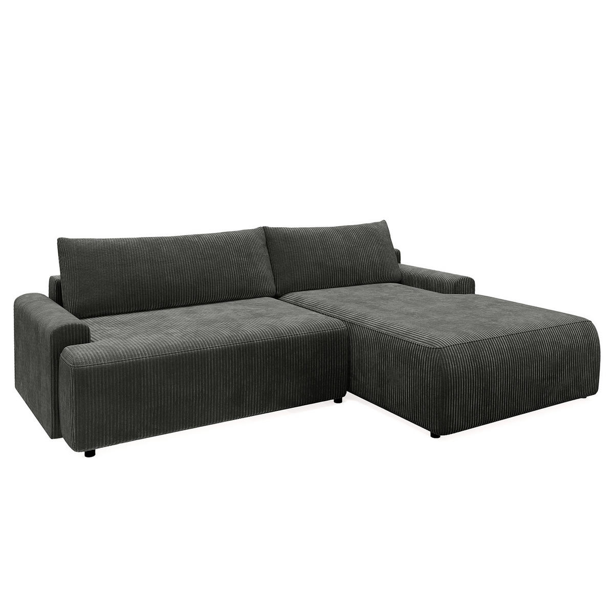 ECKSOFA mit Schlaffunktion - Longchair - Dunkelgrau/Schwarz, Kunststoff/Textil (253/167cm) - home24