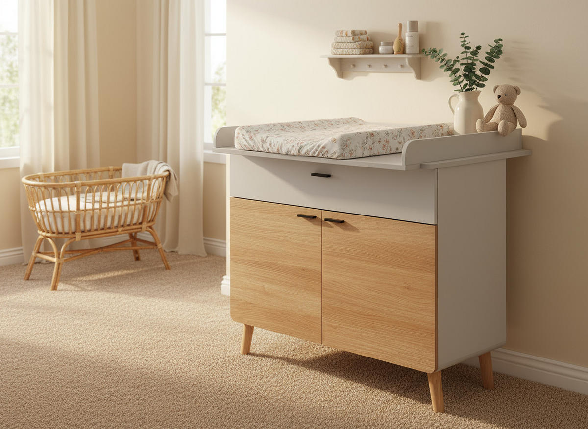 WICKELKOMMODE Lovis - Eichefarben/Hellgrau, Holz/Holzwerkstoff (95/93/79cm) - arthur berndt