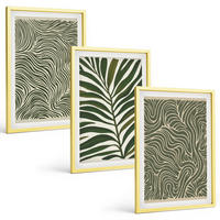 BILDER SET 3er Set - 40x60 cm Goldrahmen - Blattmuster wellenförmige Formen - Goldfarben, Kunststoff (40/60cm) - TULUP