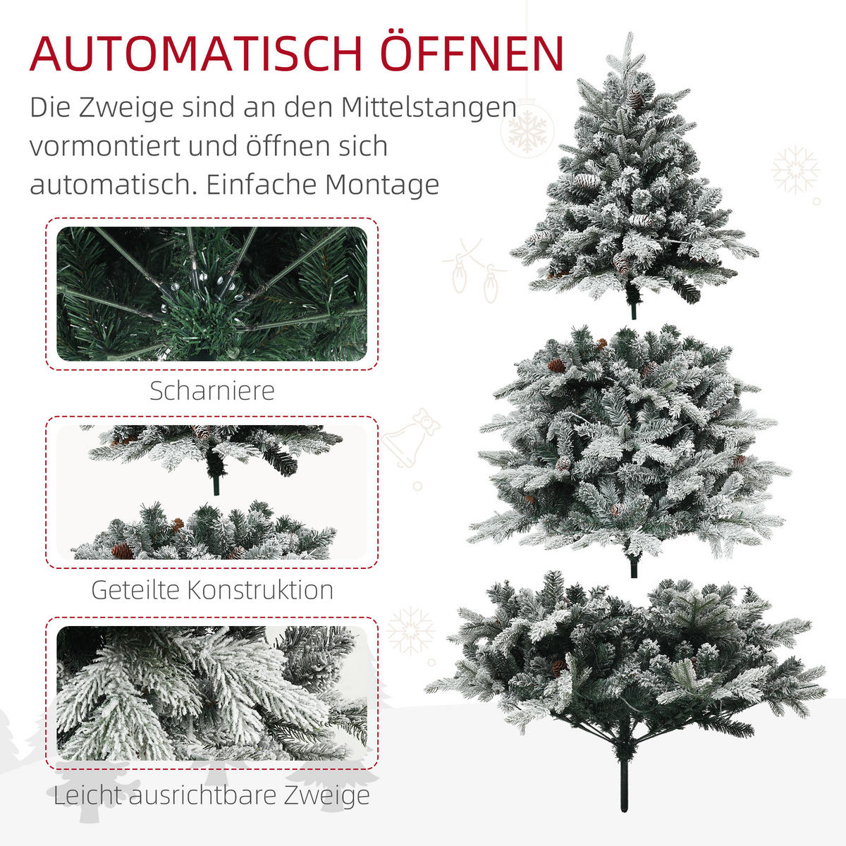 KÜNSTLICHER Weihnachtsbaum, 180 cm Christbaum mit 793 Spitzen für Weihnachten - Grün, Kunststoff (180cm) - HOMCOM