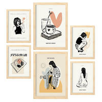 POSTER Set Mit 6 Schwarze Tinte Liebe Größe A3 & A4 Rahmen aus hellem Holz - Beige, Papier (29.7/1cm) - Nacnic