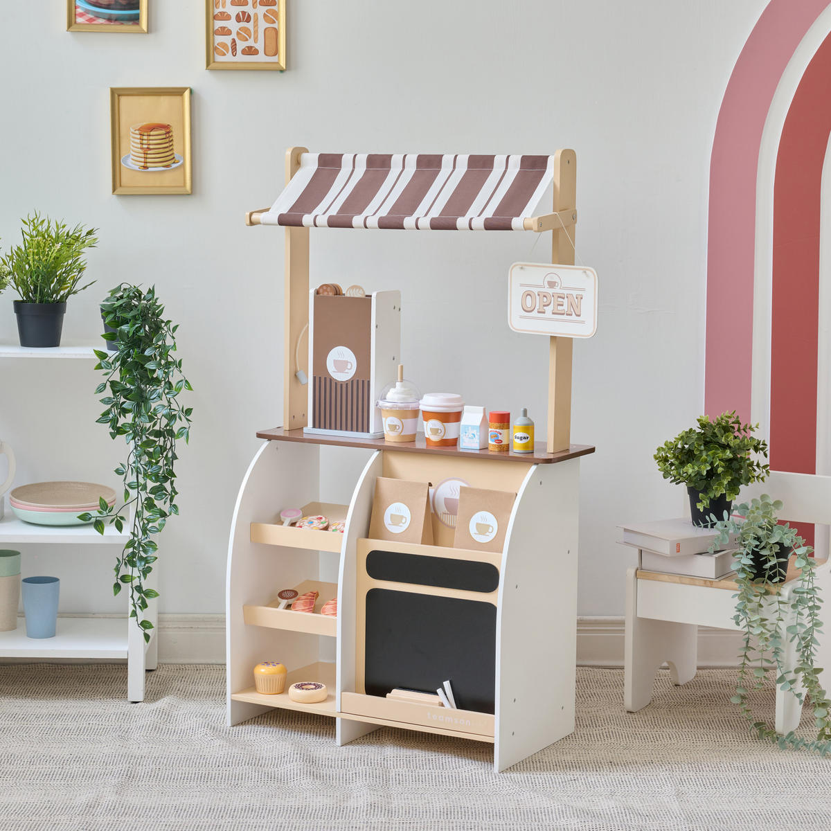 KAFFEESTAND Holz mit Espressomaschine, 60cm, Braun - Braun, Holzwerkstoff (31/102/60cm) - Teamson Kids