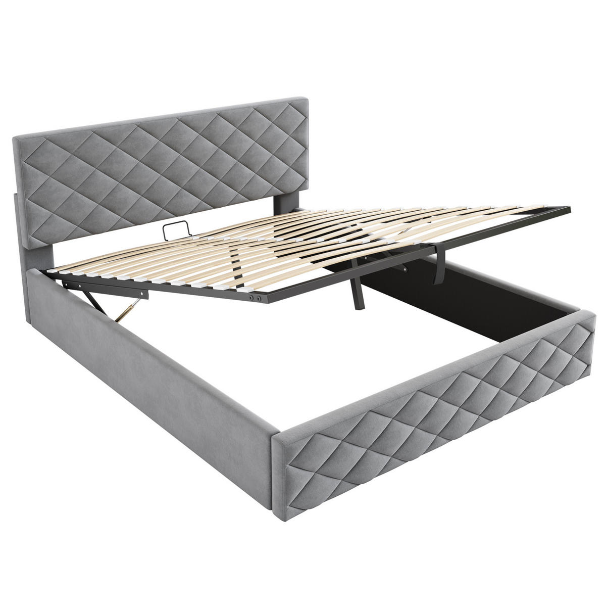 POLSTERBETT 140/200 cm mit Hydraulik, Lattenrost und Bettkasten aus Samt, Grau - Grau, Textil (140/200cm) - Redom