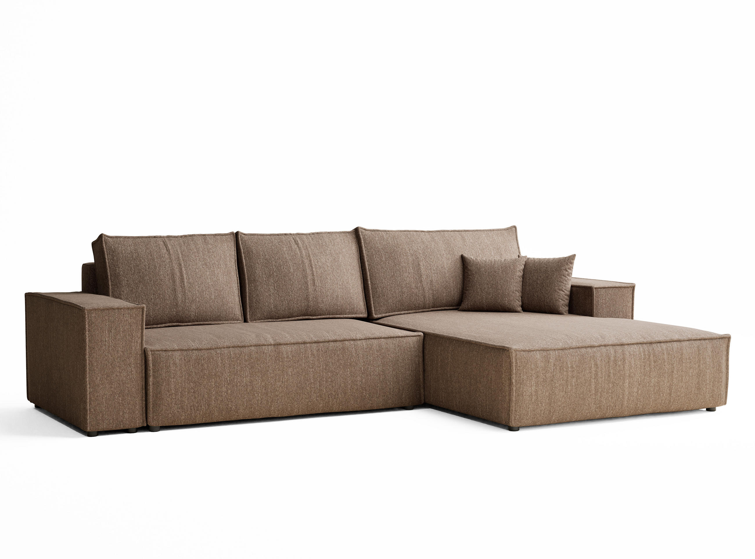 ECKSOFA MIT SCHLAFFUNKTION Maze Hellbraun Webstoff - Hellbraun/Schwarz, Holz/Holzwerkstoff (294/185cm) - Maison de Reve