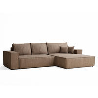 ECKSOFA MIT SCHLAFFUNKTION Maze Hellbraun Webstoff - Hellbraun/Schwarz, Holz/Holzwerkstoff (294/185cm) - Maison de Reve