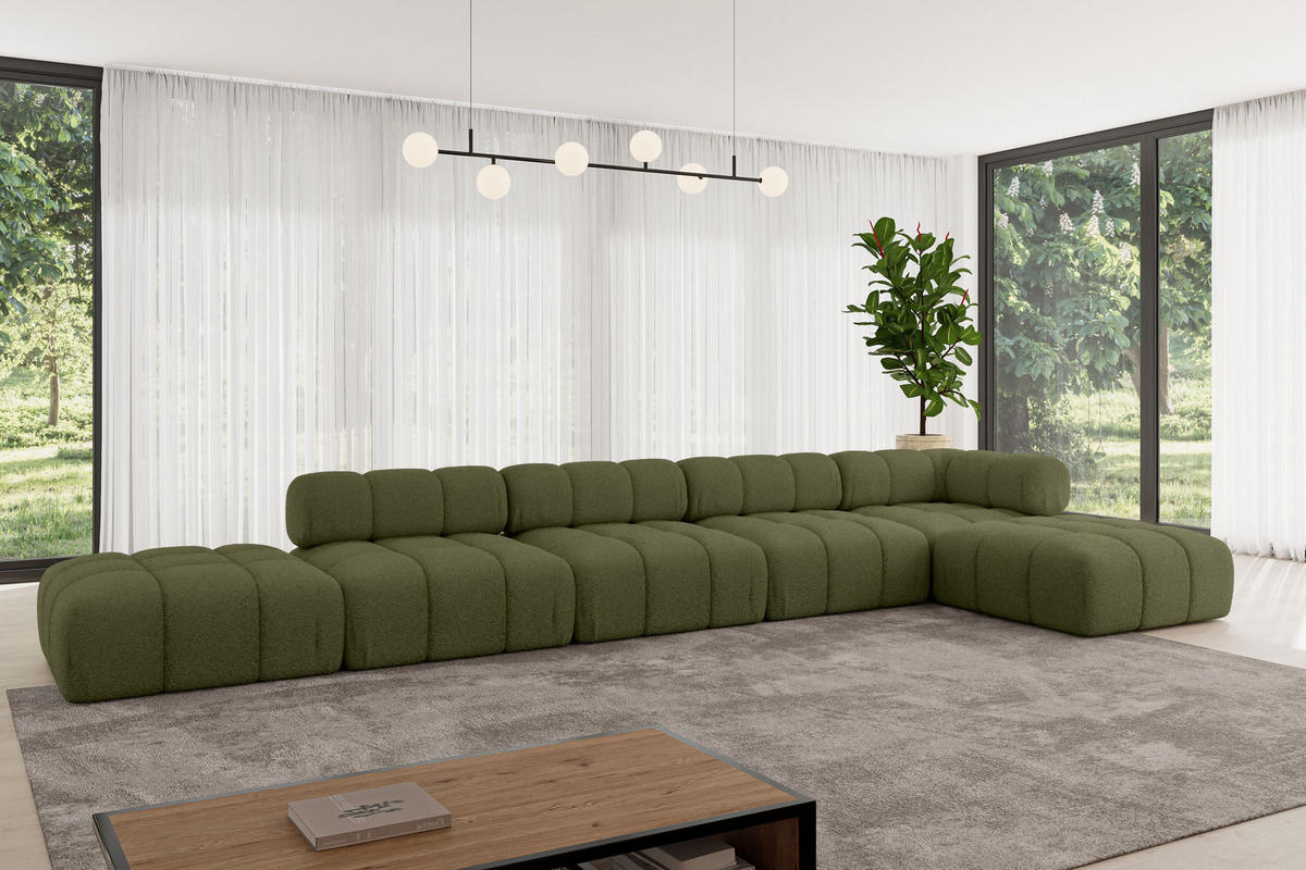 ECKSOFA modulares Sofa Kerru-L3 - 475x190x70 cm Grün Bouclé - Grün, Holzwerkstoff/Textil (475/190cm) - ALTDECOR