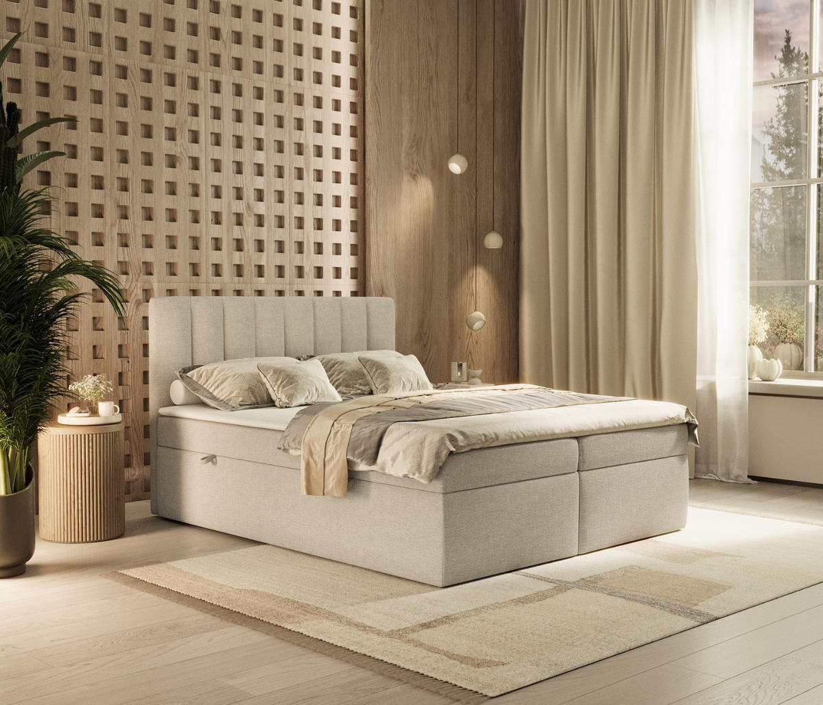 BOXBETT Amaro 180/200 cm Graubeige im Megan Stoff - Schwarz/Grau, Holz/Holzwerkstoff (180/200cm) - AltaBeds