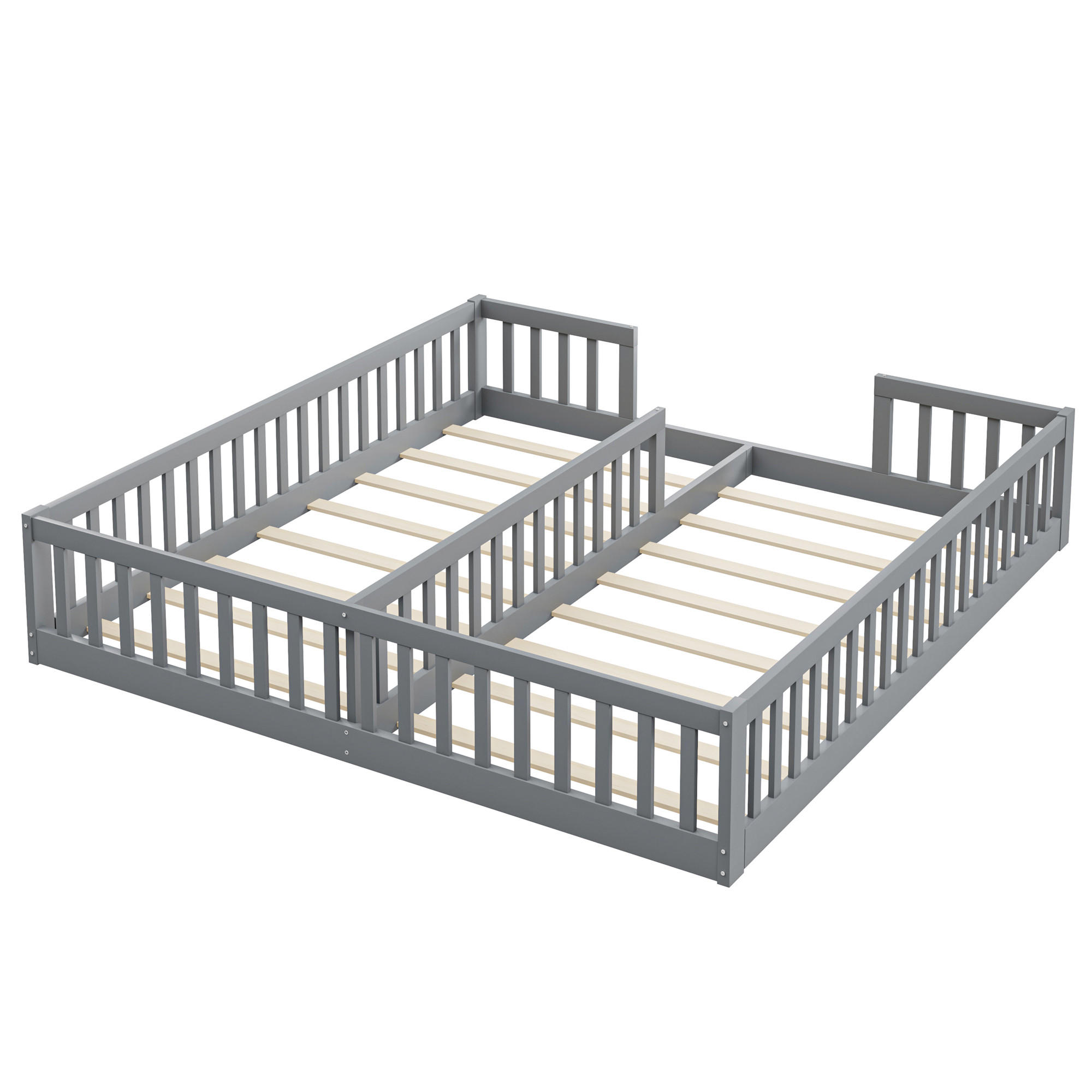 BODENBETT 90/200 cm DE-03167, als 2er-Set mit Gitter und Lattenrost, in Grau - Grau, Holz/Holzwerkstoff (90/200cm) - ComfortXL