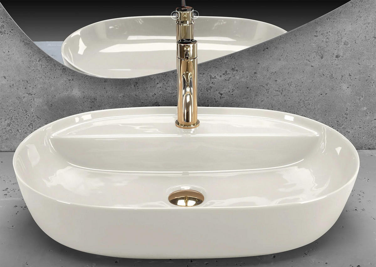 AUFSATZWASCHBECKEN Rea Aura 61 Ecru Shiny - Ecru, Keramik (41/13/61cm) - REA