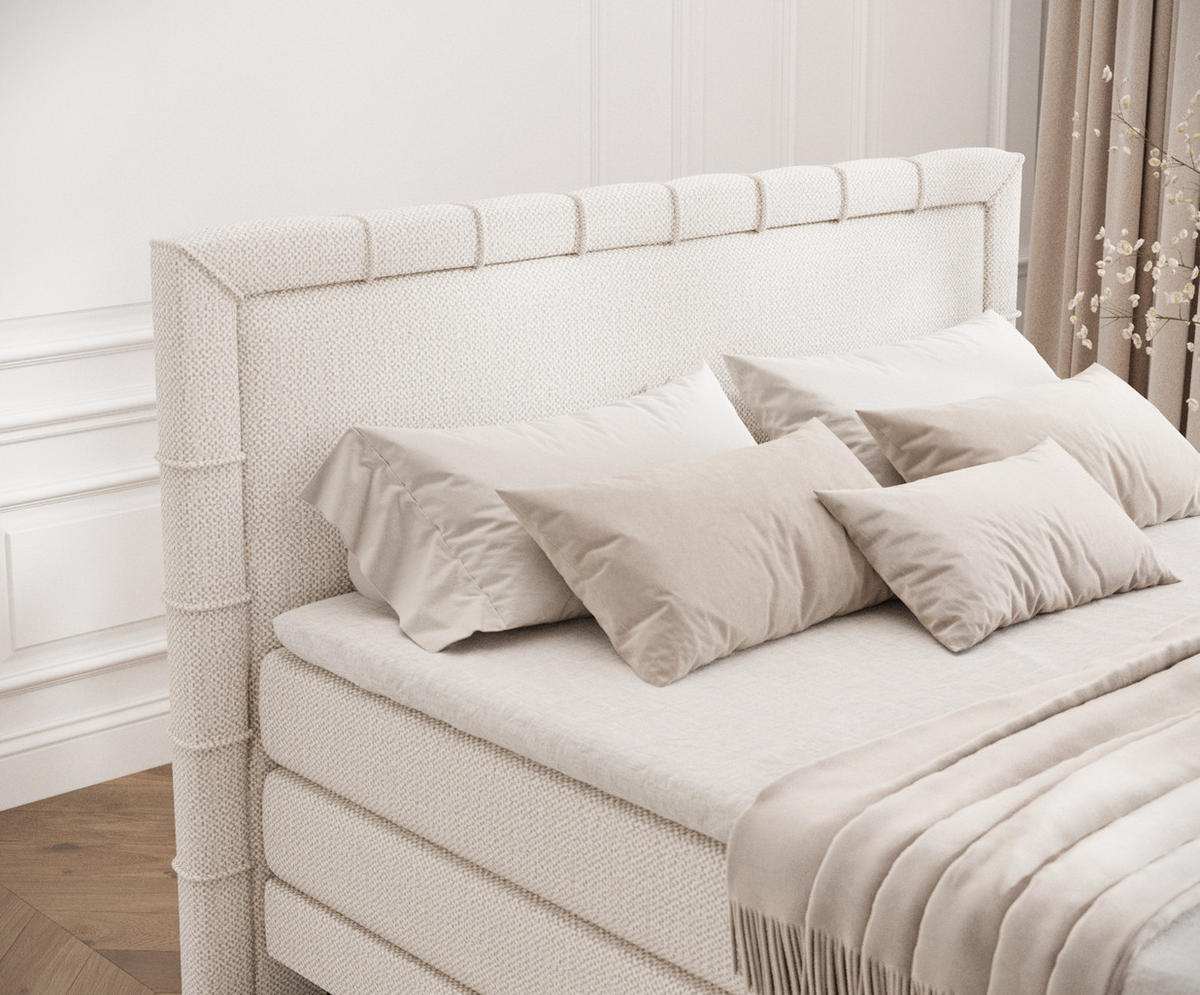 BOXSPRINGBETT Rimini Creme 180/200 cm mit Matratze und Topper - Creme/Schwarz, Holz/Holzwerkstoff (180/200cm) - Maison de Reve