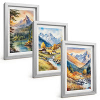 BILDER SET 3er Set - 20x30 cm Silberner Rahmen - Berglandschaft mit einem Fluss - Silberfarben, Kunststoff (20/30cm) - TULUP
