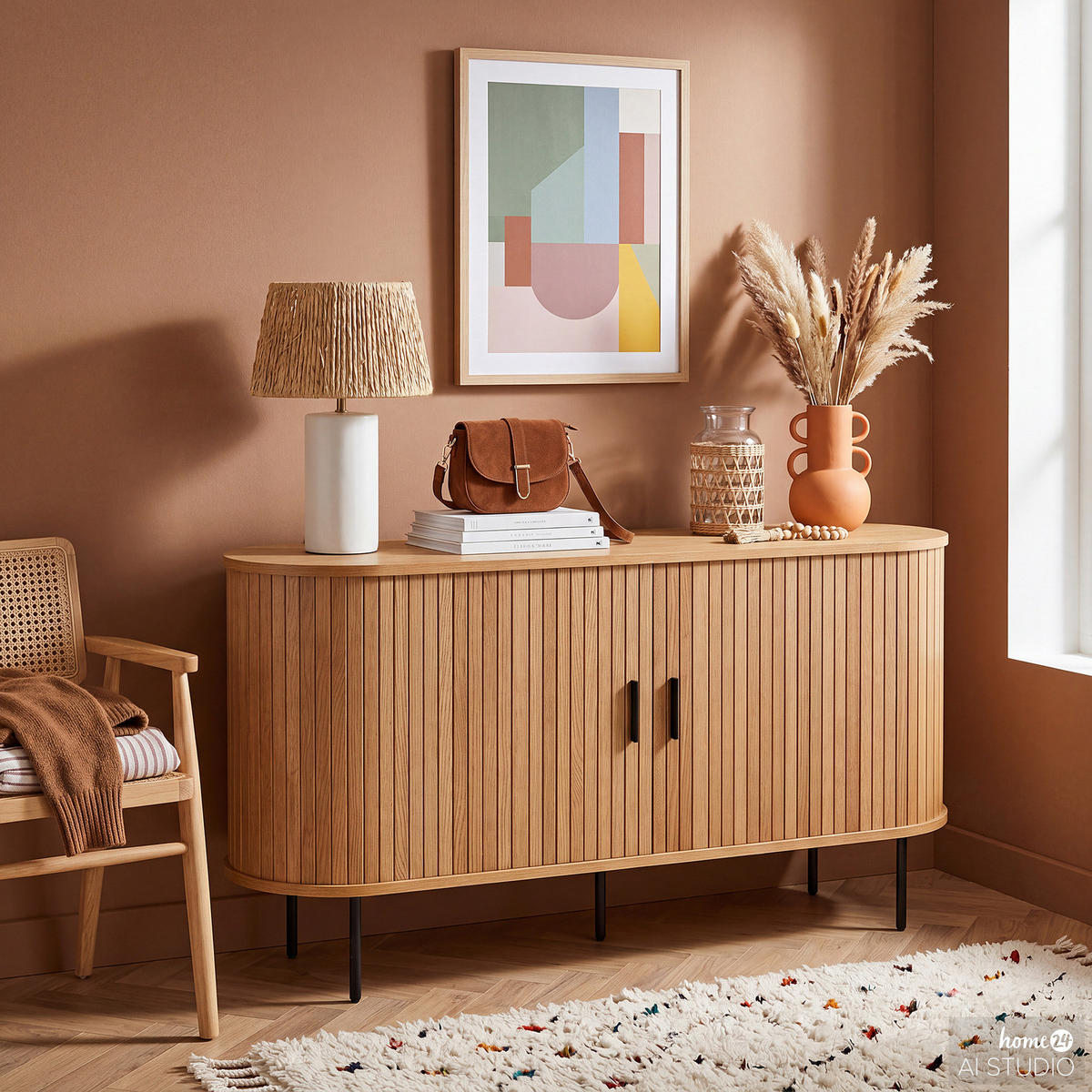 SIDEBOARD - MDF / Metall - Eichefarben/Schwarz, Holzwerkstoff/Metall (140/76/40cm) - home24