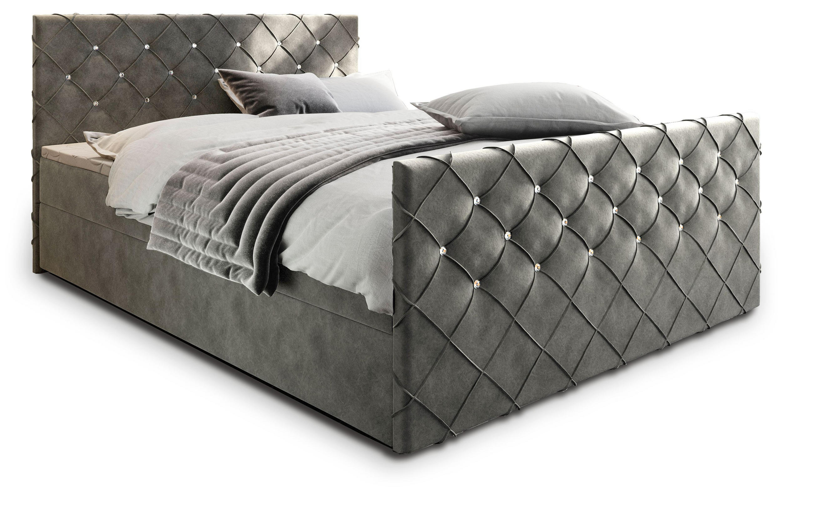 BOXBETT MANDI 140x200 cm mit Matratze und Topper - Grau - Grau, Holz (140/200cm) - MASSENO