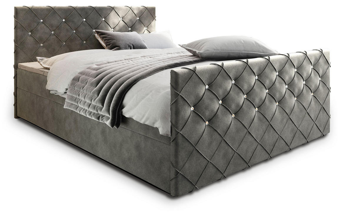 BOXBETT MANDI 140x200 cm mit Matratze und Topper - Grau - Grau, Holz (140/200cm) - MASSENO