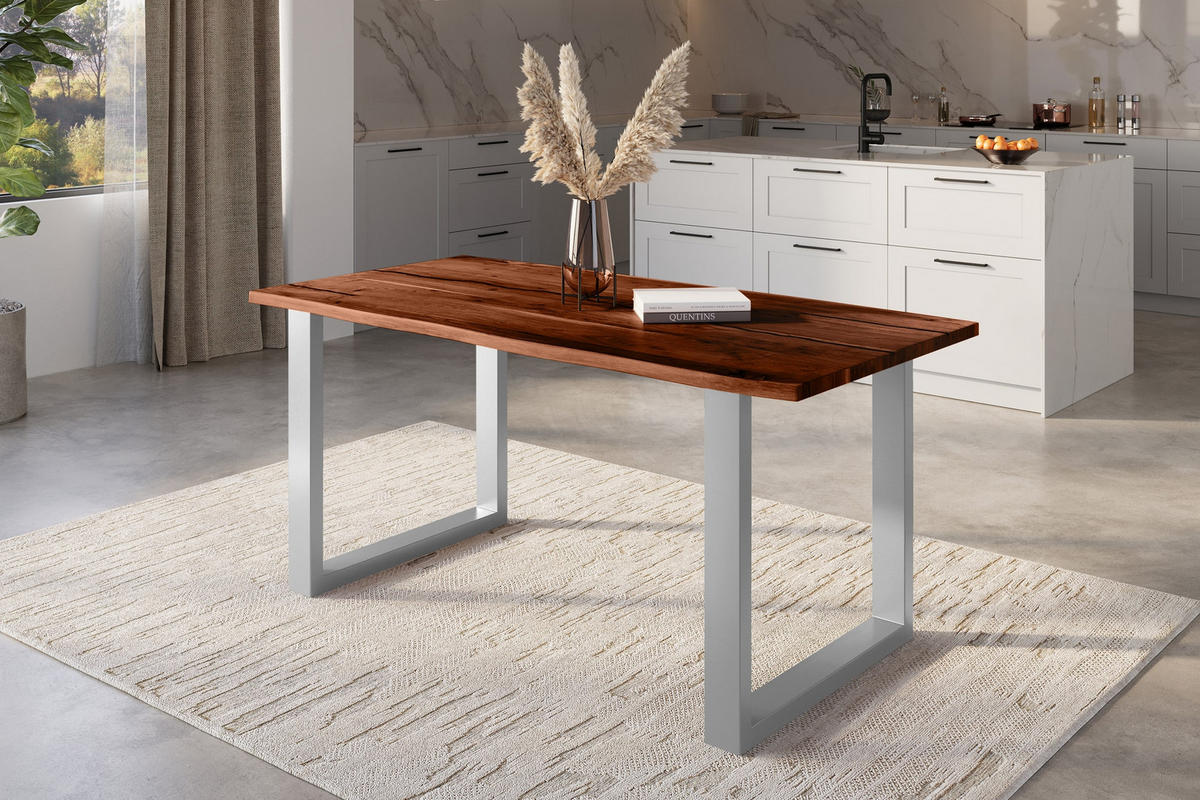 ESSTISCH POLLY - Silberfarben/Braun, Holz (80/120/77cm) - SAM