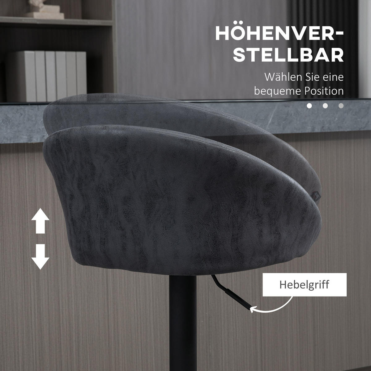 2ER-SET Barhocker, höhenverstellbarer Barstuhl mit Armlehne, für Esszimmer, Grau - Dunkelgrau, Kunststoff (50/104/57cm) - HOMCOM