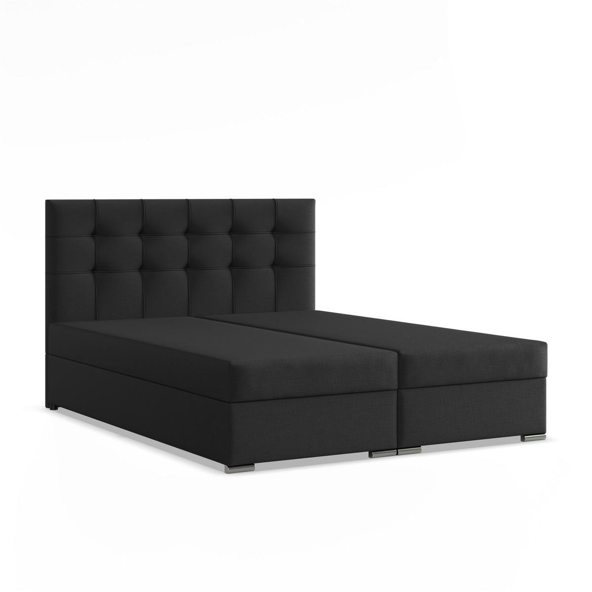 BOXBETT MIT KOPFTEIL 140x200 ELDA, Schwarz - Schwarz, Textil (140/200cm) - Mebligo