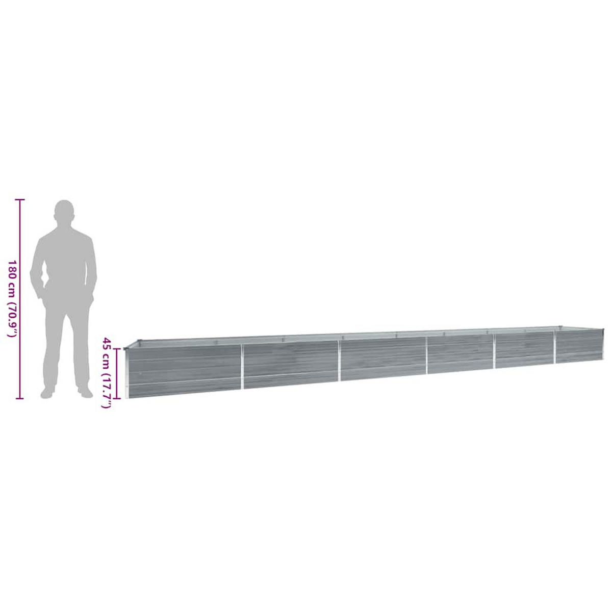 HOCHBEET 600/80/45 cm, aus Verzinkter Stahl, Grau - Grau, Metall (80/45/600cm) - vidaXL